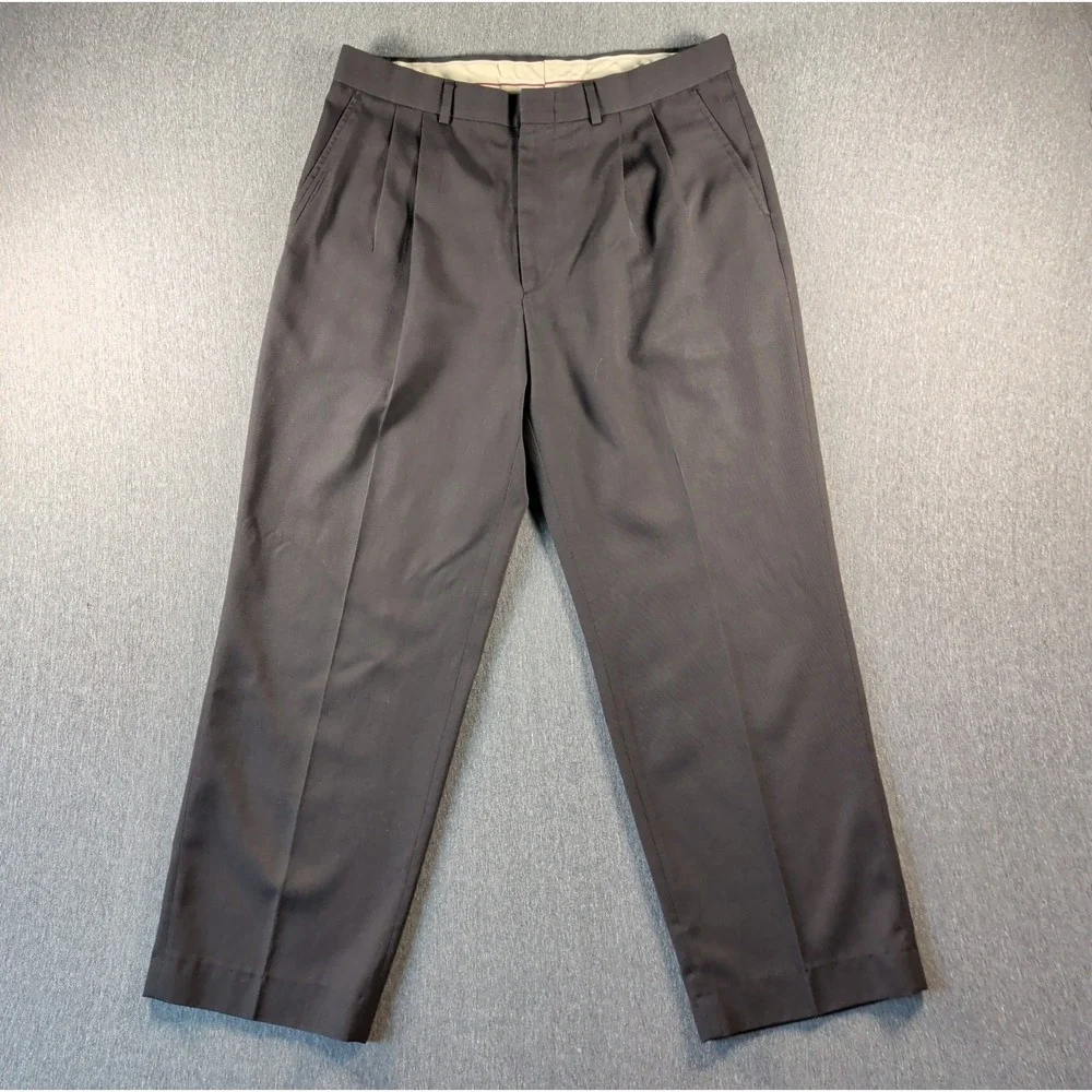 Vtg Arnold Palmer Pleated 32x27 Trousers Golf Pants Black Wool Blend USA Made